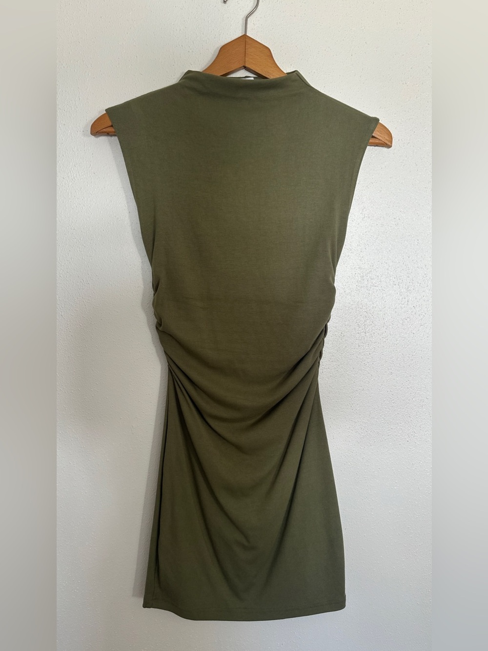 Sleeveless Olive Midi Dress with Side Ruching